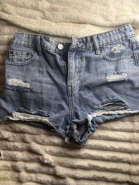 rebels Light Blue Ripped High-Waist Denim Shorts